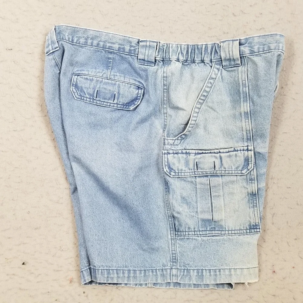 Savane Shorts Mens 40 Blue Denim Cargo 100% Cotton Elastic Waist 7 Inseam Casual
